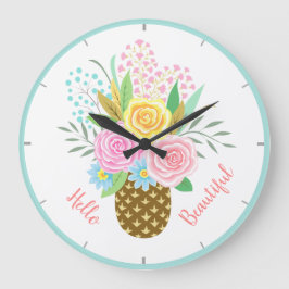 Reloj Redondo Grande Rosa de Piña Bouquet Hola Amarillo Bello Rosa