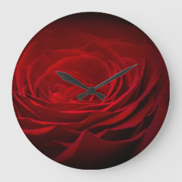 Reloj Redondo Grande Rosa De Sangre Roja Profunda En Negro