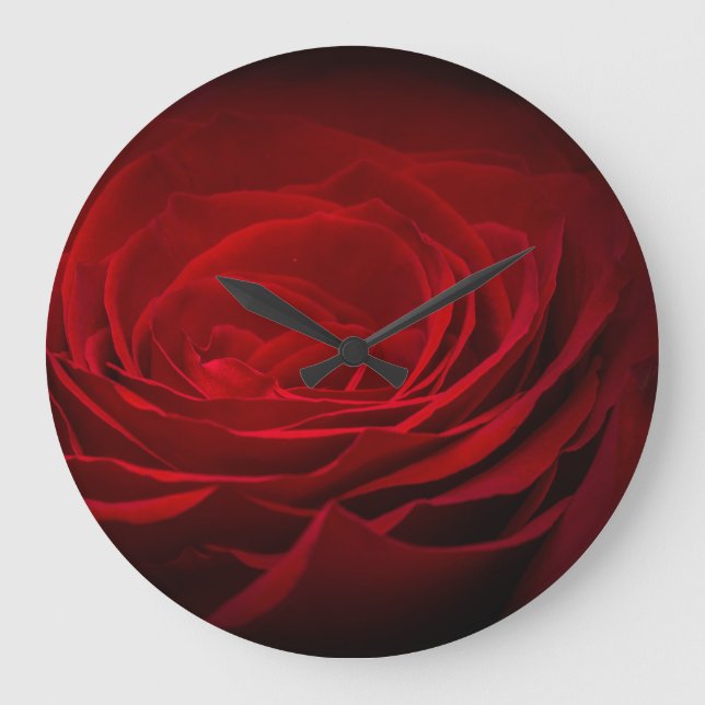 Reloj Redondo Grande Rosa De Sangre Roja Profunda En Negro (Anverso)