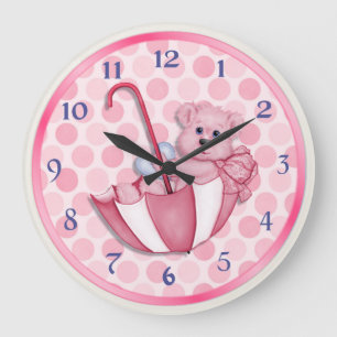 Reloj Redondo Grande Rosa del oso paraguas