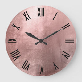 Reloj Redondo Grande Rosa Dorado Brillante Falso con Números Romanos Ne