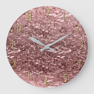 Reloj Redondo Grande Rosa Dorado Cromo Metálico Glam Chic