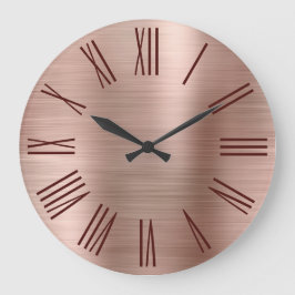 Reloj Redondo Grande Rosa Dorado Hoja de Burgundy con Números Romanos