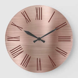 Reloj Redondo Grande Rosa Dorado Hoja de Burgundy con Números Romanos