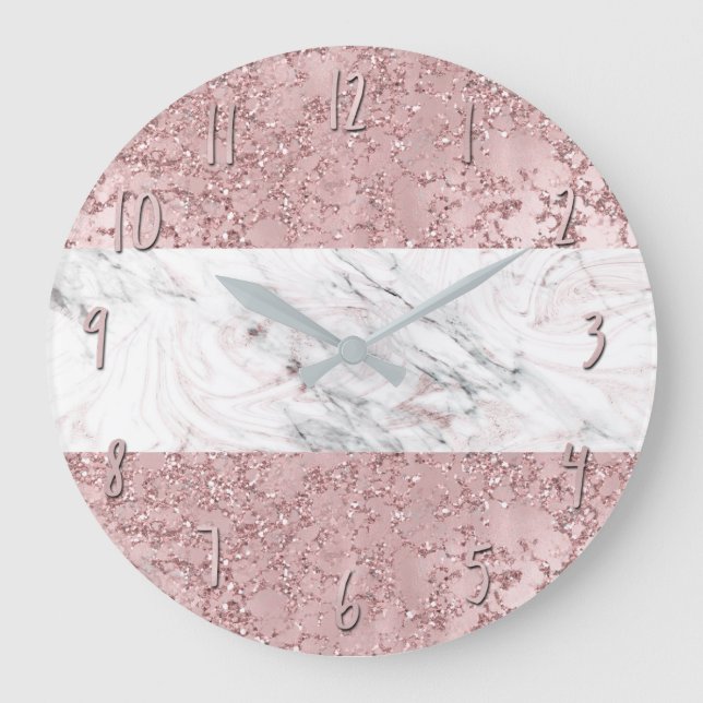 Reloj Redondo Grande Rosa dorado mármol moderno glamuroso & decorativo  (Anverso)