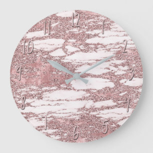 Reloj Redondo Grande Rosa Dorado Rosa Brillo Brillante Mármol Glam De M
