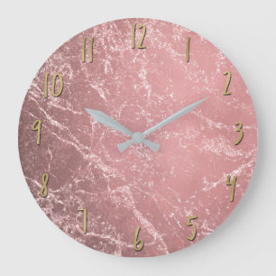 Reloj Redondo Grande Rosa Dorado Rosa Moderno Glam Mármol Chic