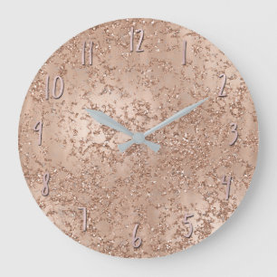Reloj Redondo Grande Rosa Dorado Rubor Rosa Glam Brillante Crujido Chic