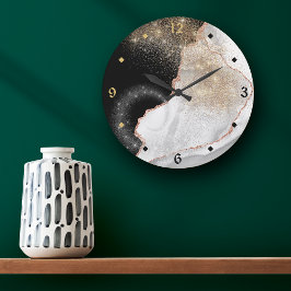 Reloj Redondo Grande Rosa Dorado White Marble Stardust