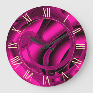 Reloj Redondo Grande Rosa floral de abstracto rosa moderno de lujo