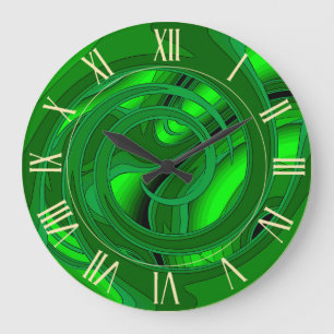 Reloj Redondo Grande Rosa floral de abstracto verde moderno de lujo