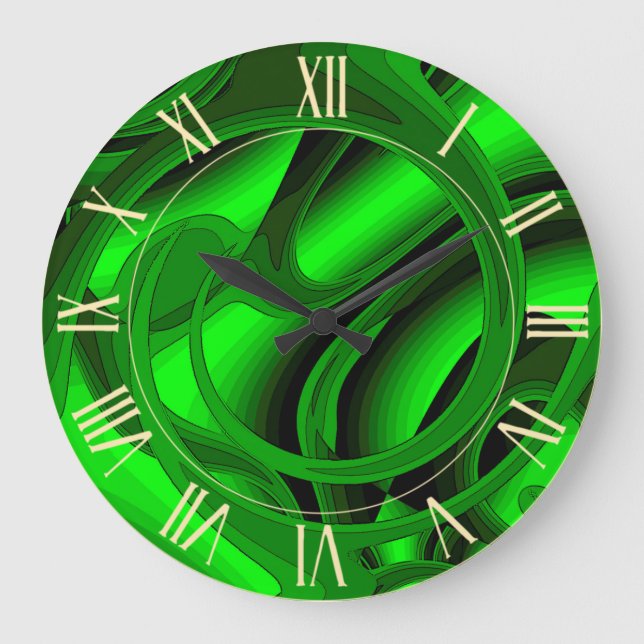 Reloj Redondo Grande Rosa floral de abstracto verde moderno de lujo (Anverso)