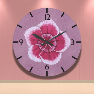 Reloj Redondo Grande Rosa floral Dianthus moderno