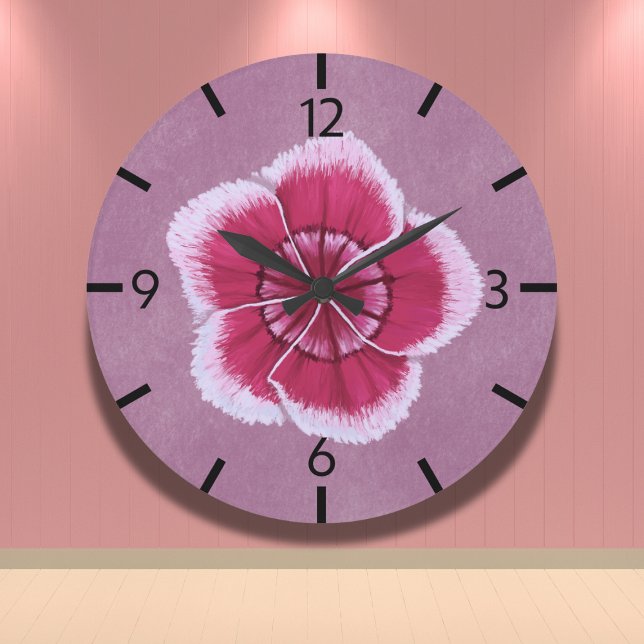 Reloj Redondo Grande Rosa floral Dianthus moderno (Subido por el creador)
