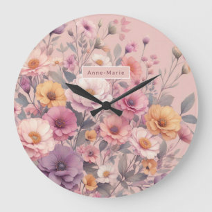 Reloj Redondo Grande Rosa floral moderno rosa elegante