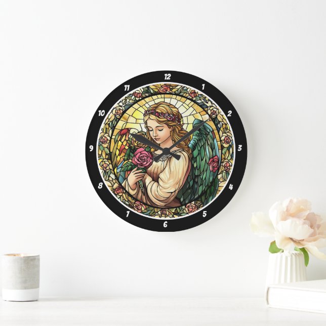 Reloj Redondo Grande Rosa fuerte Serenade StainGlass Angel (Hogar)