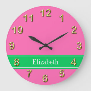 Reloj Redondo Grande Rosa Fuerte Sólido #2 Verde Esmeralda Rbn Monogram