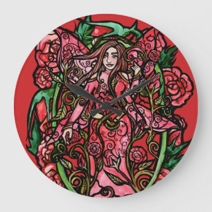 Reloj Redondo Grande Rosa Garden Fairy Goddess