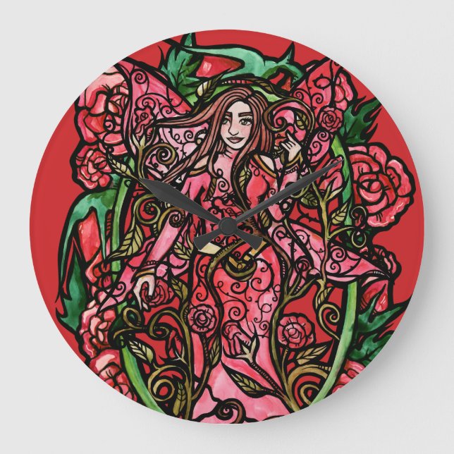 Reloj Redondo Grande Rosa Garden Fairy Goddess (Anverso)