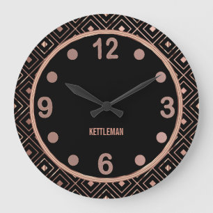 Reloj Redondo Grande Rosa geométrico oro y reloj grande negro