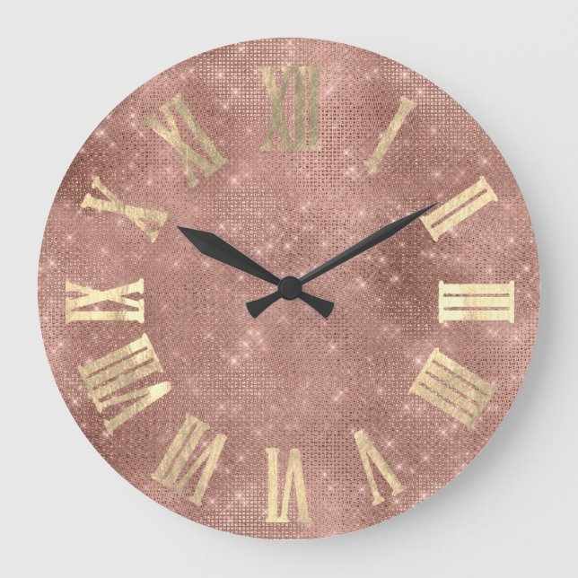 Reloj Redondo Grande Rosa Gold Metallic Números romanos Mínimos Rubor (Anverso)