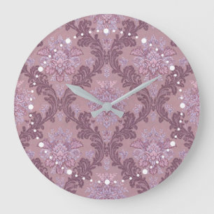 Reloj Redondo Grande Rosa Lavanda Polvorienta Lila Mauve Damask Elegant