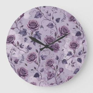 Reloj Redondo Grande Rosa Lavanda Polvorienta Tonos Soñadores Florales
