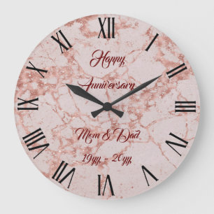 Reloj Redondo Grande Rosa lujoso de mármol con brillo personalizado