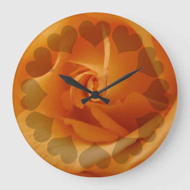 Reloj Redondo Grande Rosa Naranja ligero con corazón (Anverso)