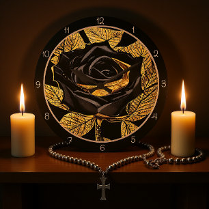 Reloj Redondo Grande Rosa negra dorada elegante