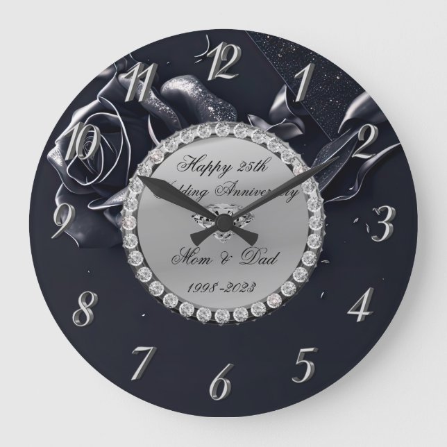 Reloj Redondo Grande Rosa negro de diamantes de plata 25 años (Anverso)