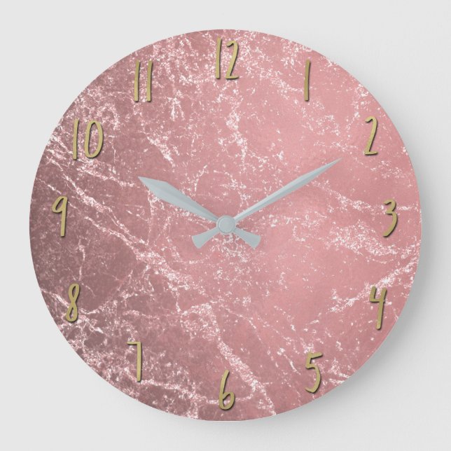 Reloj Redondo Grande Rosa Oro Rosa Moderno Moda Glam Marble (Anverso)