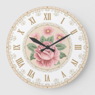 Reloj Redondo Grande Rosa Pastel Almendra Vintage Francés Shabby Chic R