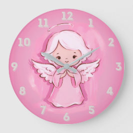 Reloj Redondo Grande Rosa Pastel Ángel, Rosa Caliente y Gris