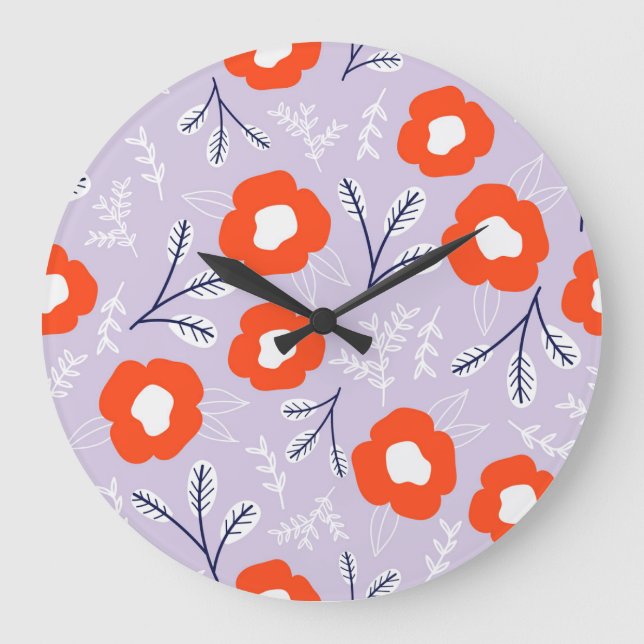 Reloj Redondo Grande Rosa Pastel Botánico: Patrón Floral (Anverso)