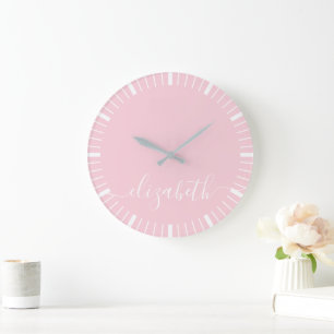 Reloj Redondo Grande rosa pastel con firma de guión blanco - mínimo