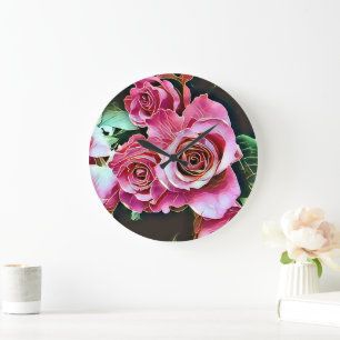 RELOJ REDONDO GRANDE ROSA PINK FLORES