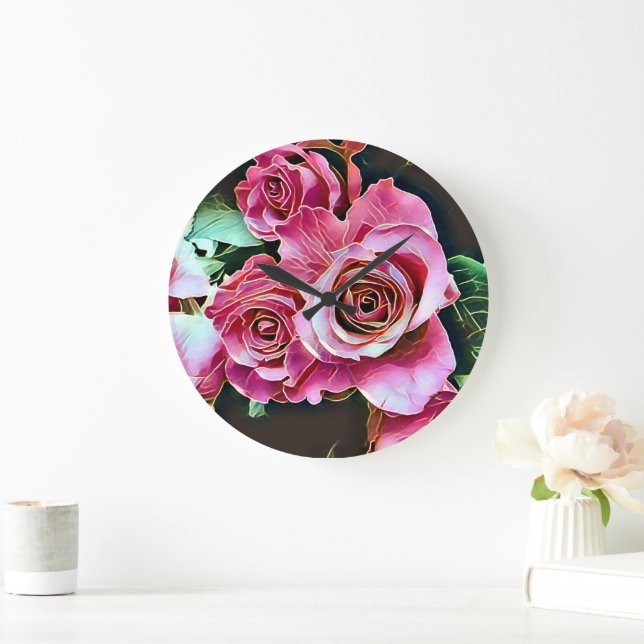 RELOJ REDONDO GRANDE ROSA PINK FLORES (Hogar)