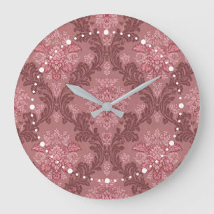 Reloj Redondo Grande Rosa Polvoriento Rosa Suave Borgoña Damask Elegant