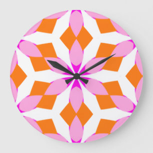 Reloj Redondo Grande  Rosa Púrpura y Floral Geométrico Naranja 