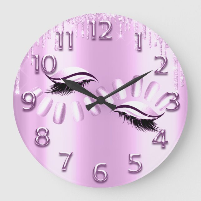 Reloj Redondo Grande Rosa Purpurina árabe rosado gotea clavos (Anverso)