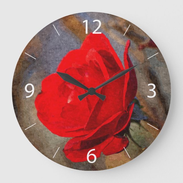 Reloj Redondo Grande Rosa Roja (Anverso)