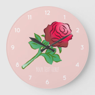 Reloj Redondo Grande Rosa Roja Elegante y Hermosa