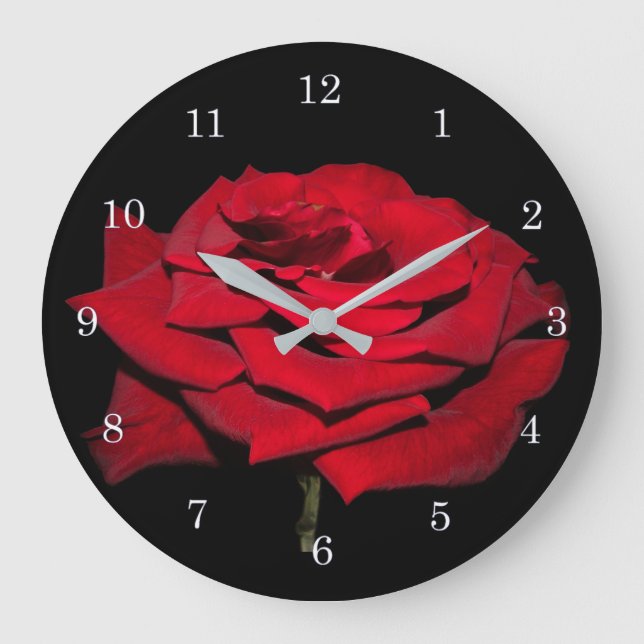 Reloj Redondo Grande Rosa Roja - Negro (Anverso)