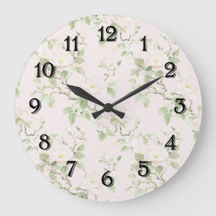 Reloj Redondo Grande Rosa Rosado Blanco Floral Romántico