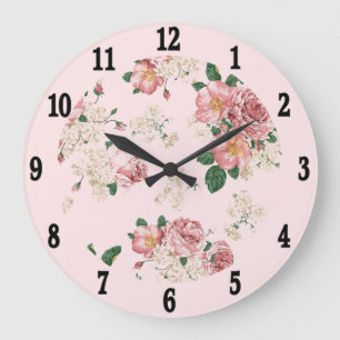 Reloj Redondo Grande Rosa sobre la flor vinícola rosa