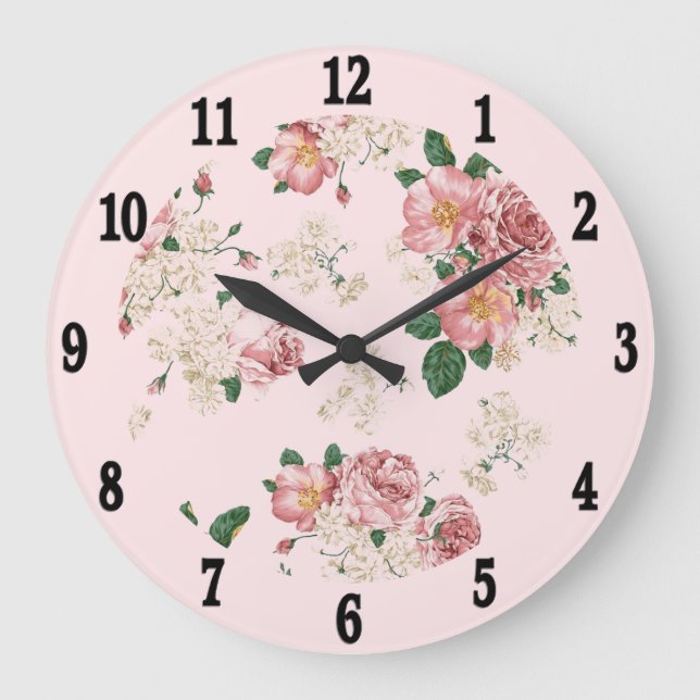 Reloj Redondo Grande Rosa sobre la flor vinícola rosa  (Anverso)
