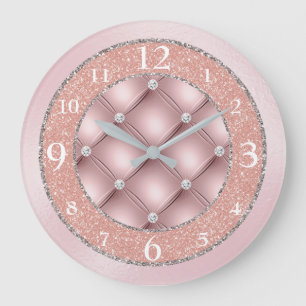Reloj Redondo Grande Rosa Ultra Glamuroso Brillo y Diamantes