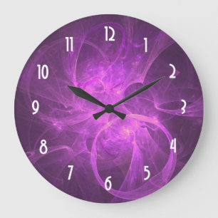 Reloj Redondo Grande Rosa y fractal abstracto púrpura con los círculos