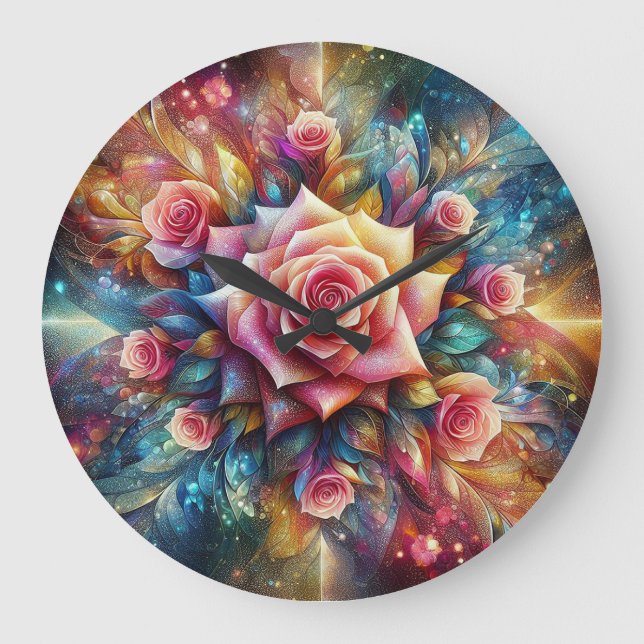 Reloj Redondo Grande Rosas abstractos (Anverso)